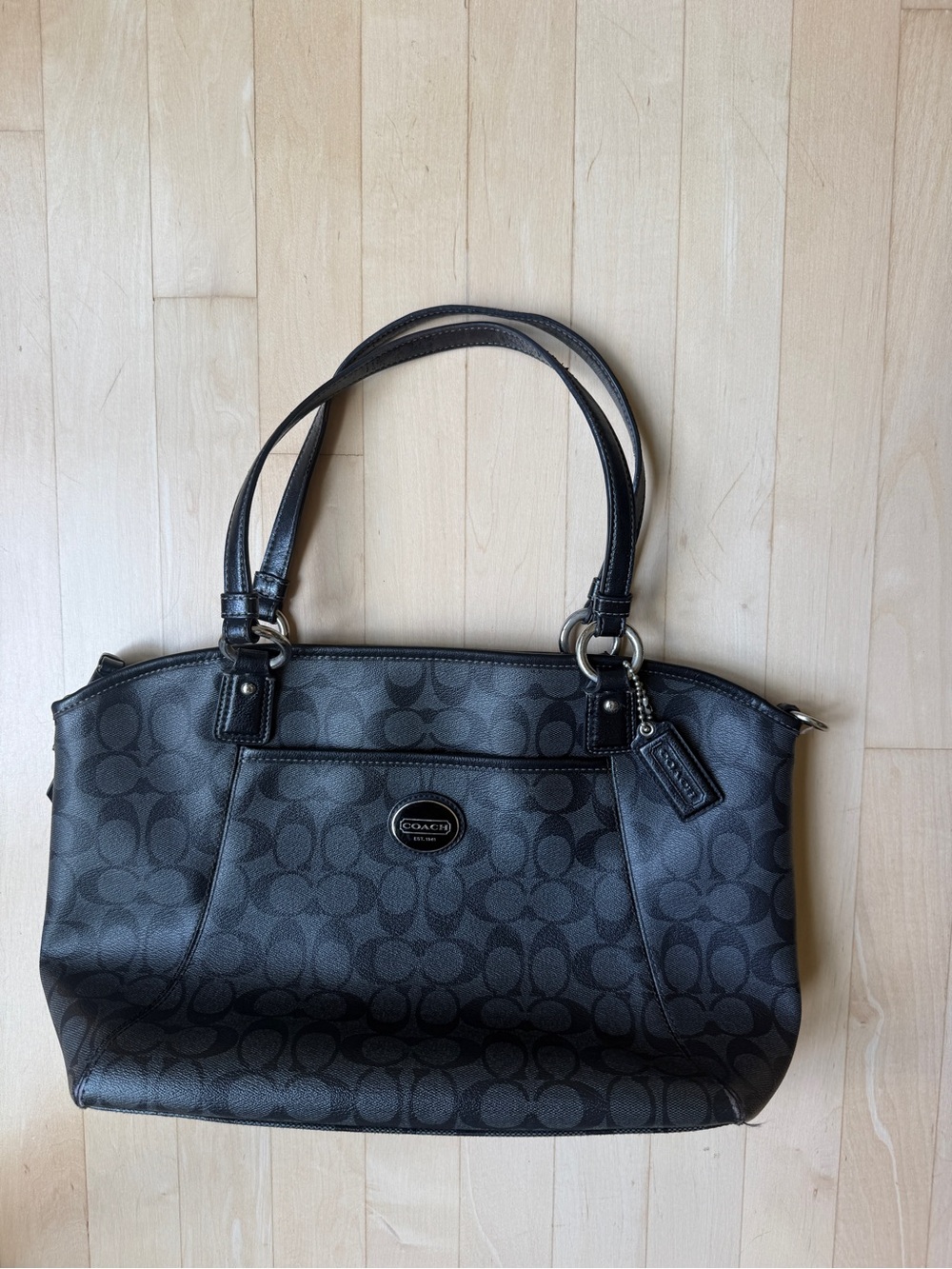 Coach Y2K Signature Monogram Black Shoulder Tote Bag